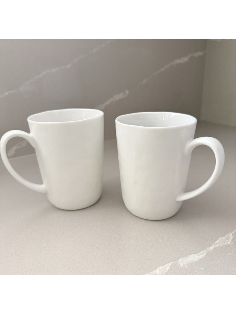 Crate & Barrel Set of 2 Mercer Coffee Tea Mugs Cups White Rustic Porcelain